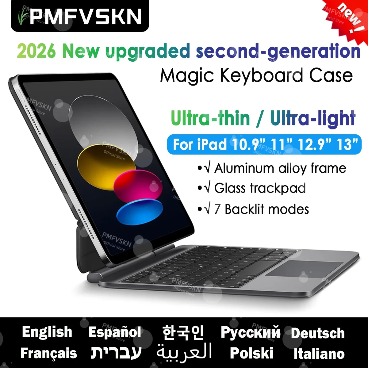 2026 Gen 2 Aluminium Alloy Magic Keyboard For iPad Air 11 13 M4 M3 Air 5 4 Light Magnetic Case For iPad A16 Pro 11 13 M5 M4 12.9