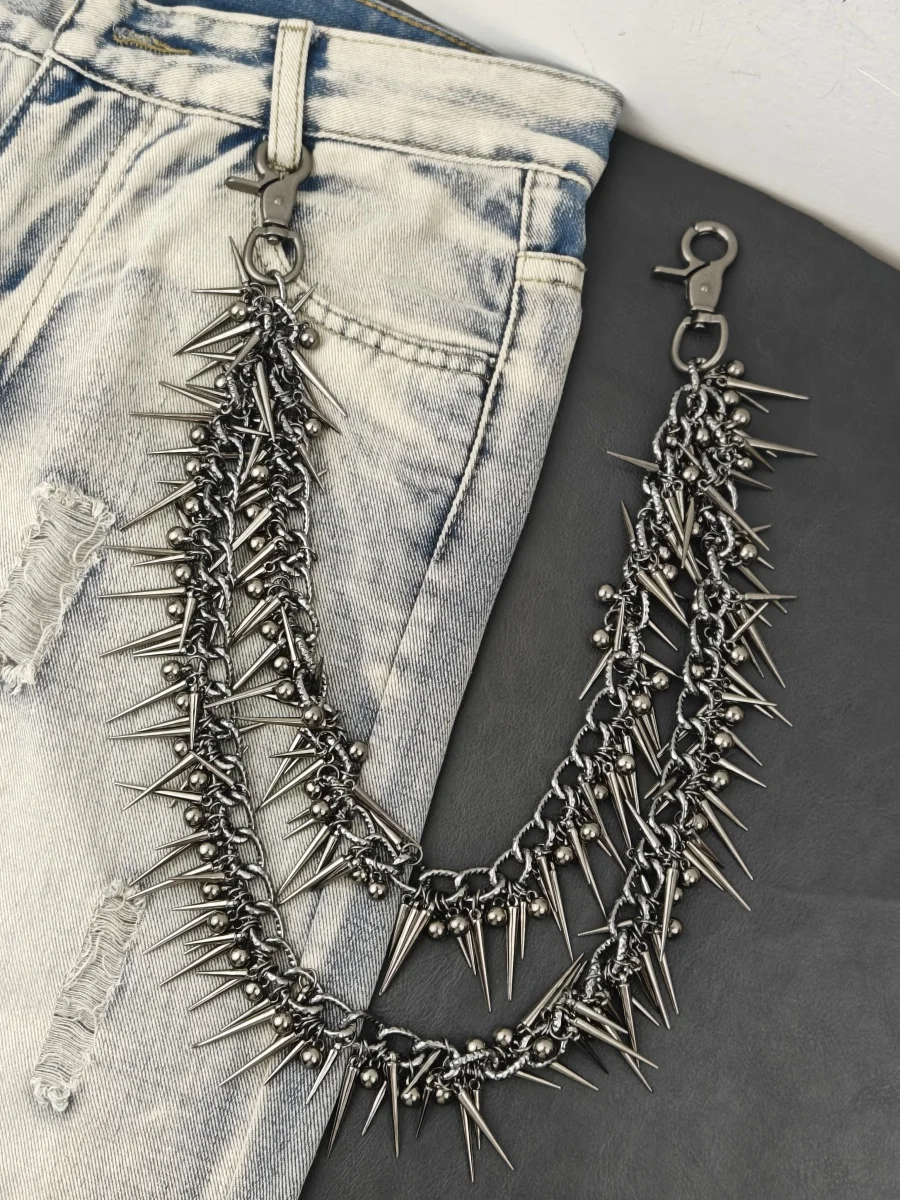 Original Y2K Heavy Metal Punk Doppel-schicht Niet Biker Hosen Kette Männliche Frau Mode Rock Und Roll Luxus Zubehör – Detail 13