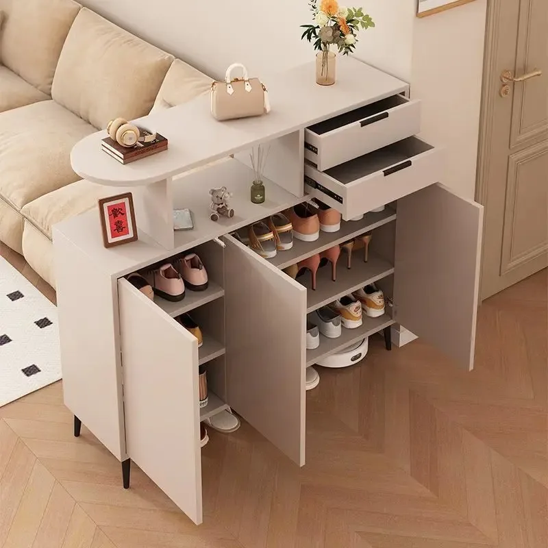 

Solid Wood Double-Sided Storage Cabinet - Porch Shoe Cabinet with Integrated Door, Living Room Partition
