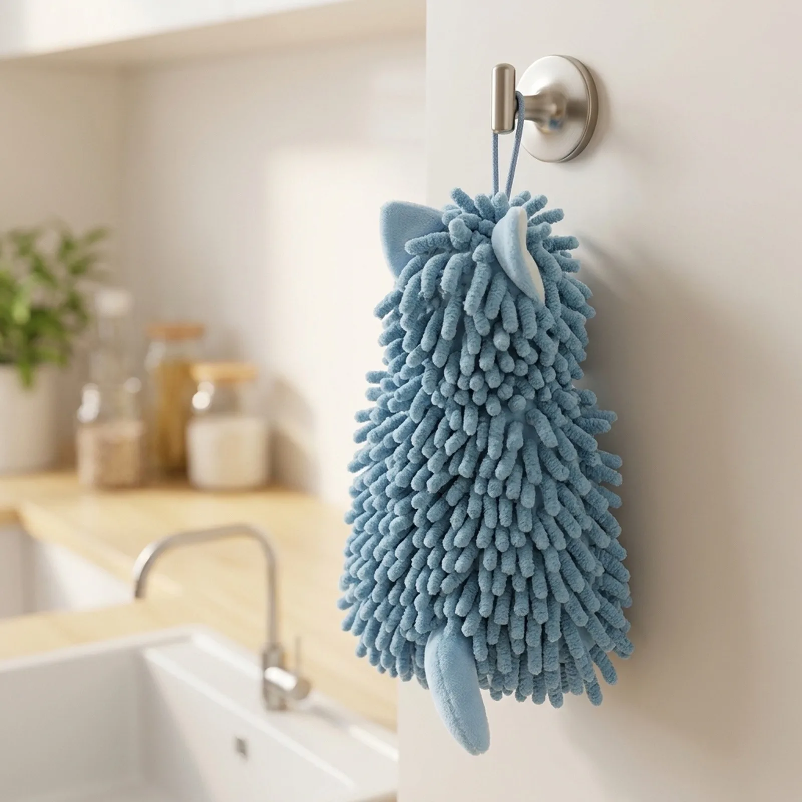 Soft chenille cartoon animal hand towel featuring adorable WestDog design for decorative and functional use in home