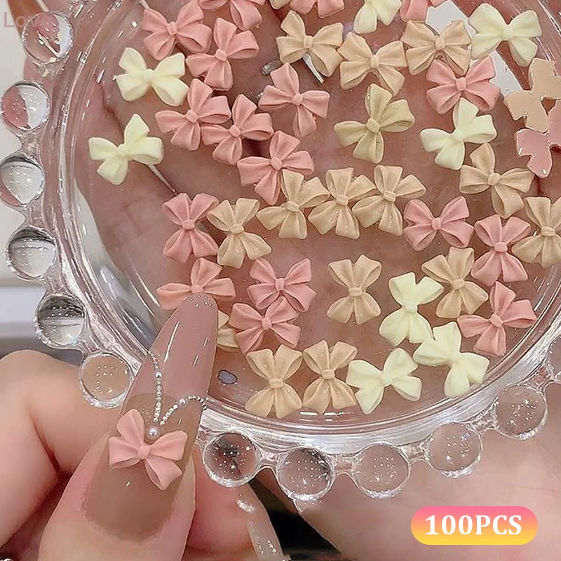 [L&P] 100個入りミックスクリームスタイルリボンネイルチャーム3Dオーロラボウフラットバックジェムパーツネイルアートマニキュアデコレーション