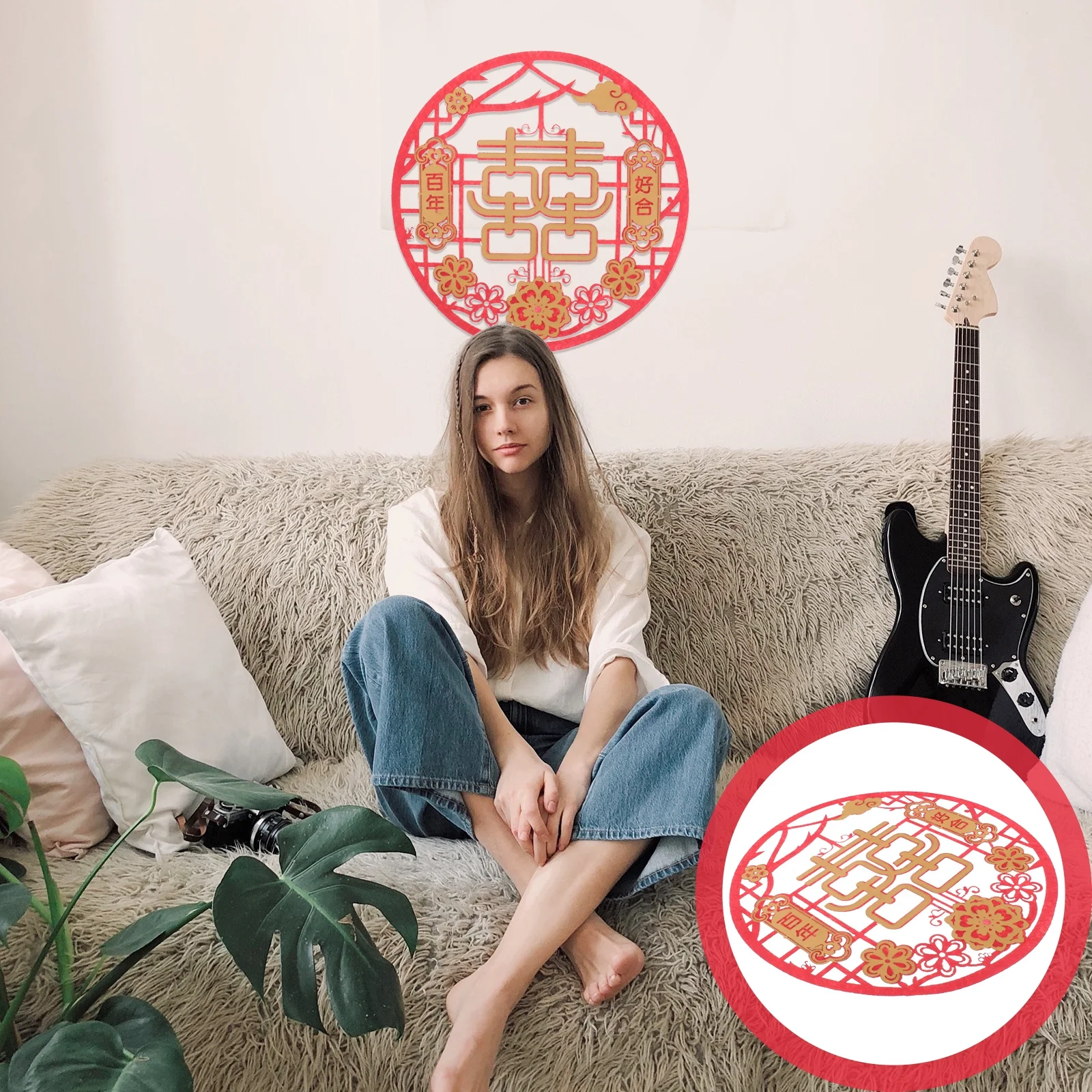 

Chinese Wedding Sticker Creative Wall Decal Non-Woven Room Door Window Decoration Wedding Home Layout Prop Hollow