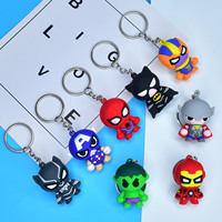 Marvel Cartoon Keychain Spiderman Iron Man Bat Hulk Thor  Anime Avengers Key Ring Figure Silicone Car Key Jewelry Toys Gift