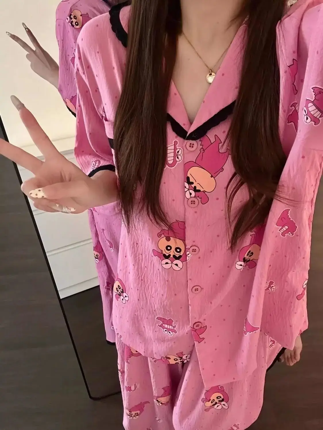 Crayon Shin-chan Schlafanzug Anime Cartoon Druck Kawayi Kurzarm-Hose Zweiteiliger Komfortabler Hausanzug Urlaubsgeschenk – Detail 10