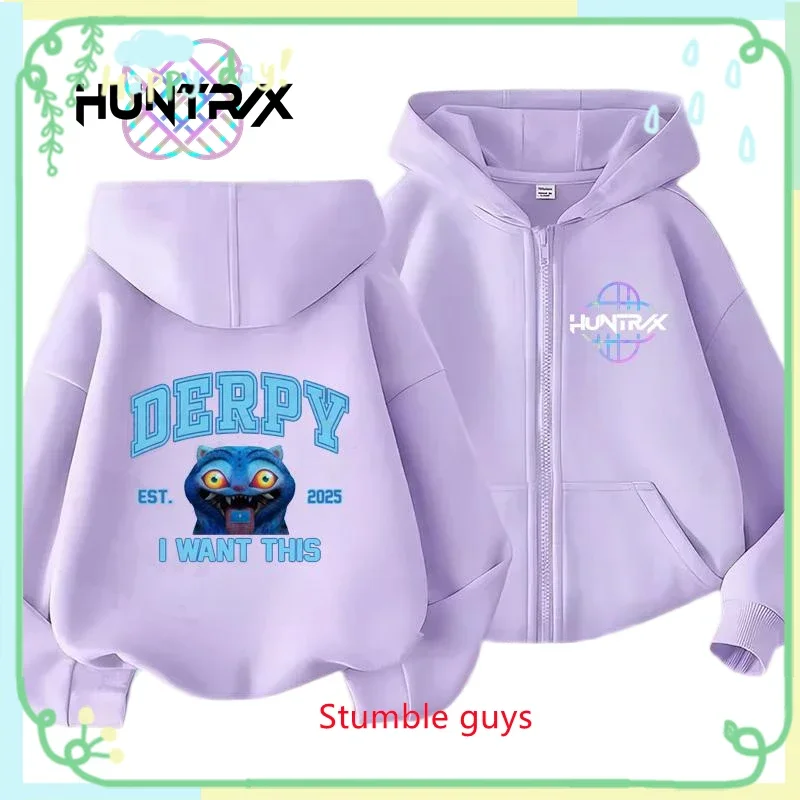 

Kids Purple Zip Hoodie Spring Autumn Kpop Demon Hunters Comfortable Boys Girls Clothes After-School
