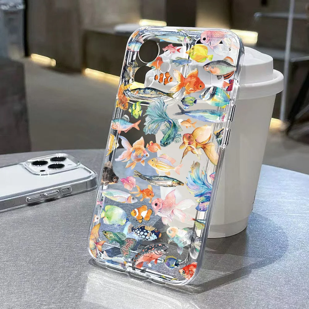 Colorful Goldfish Clear Case For Samsung S26 Ultra S25 Plus S22 S23 S24 FE Case A57 A56 A55 A37 A36 A26 A17 A07 Soft Back Cover
