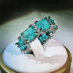 High-end Jewelry Heavy Industry Inlaid Aquamarine Topaz Ring For Ladies 925 Silver Paraiba Ring Party Birthday Gift