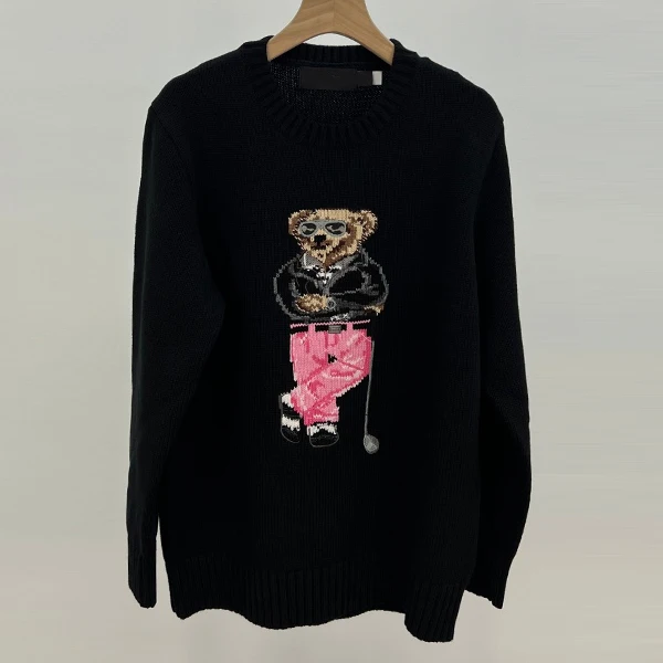 

Свободный хлопковый вязаный свитер круглого цвета с рисунком медведя, повседневный пуловер для мужчин и женщин, длинный свек, осенне-зимний трикотаж