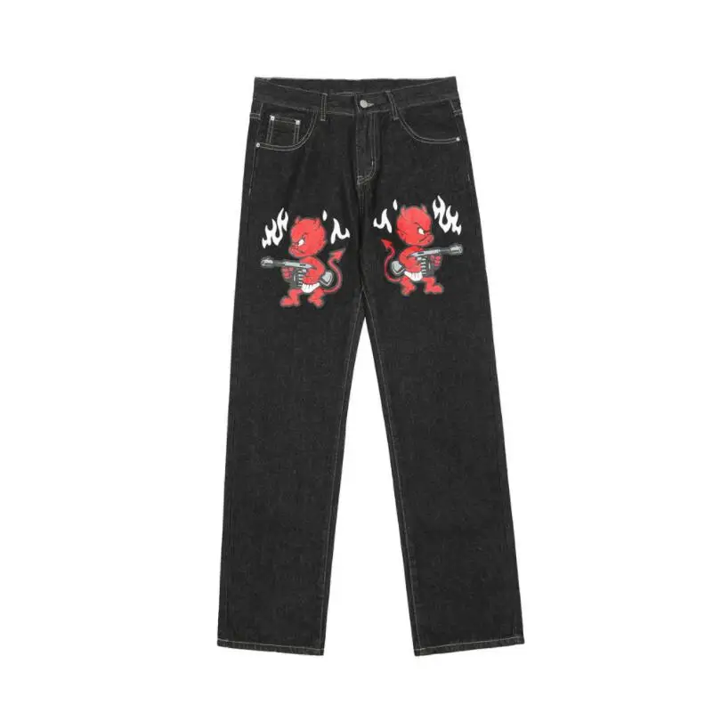 

Harajuku Cartoon Letter Print Men Jeans y2k Straight Casual Denim Pants Man Washed Baggy Jeans Streetwear Pantalon Homme w109