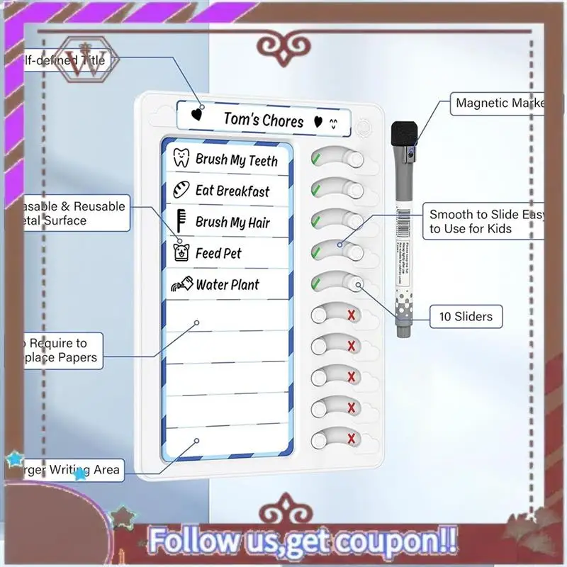 

ABBG-Erasable Chore Chart For Kids For Kids To Do List Routine Task Planning Board With Magnetic Stickers Refrigerator Magnet Du
