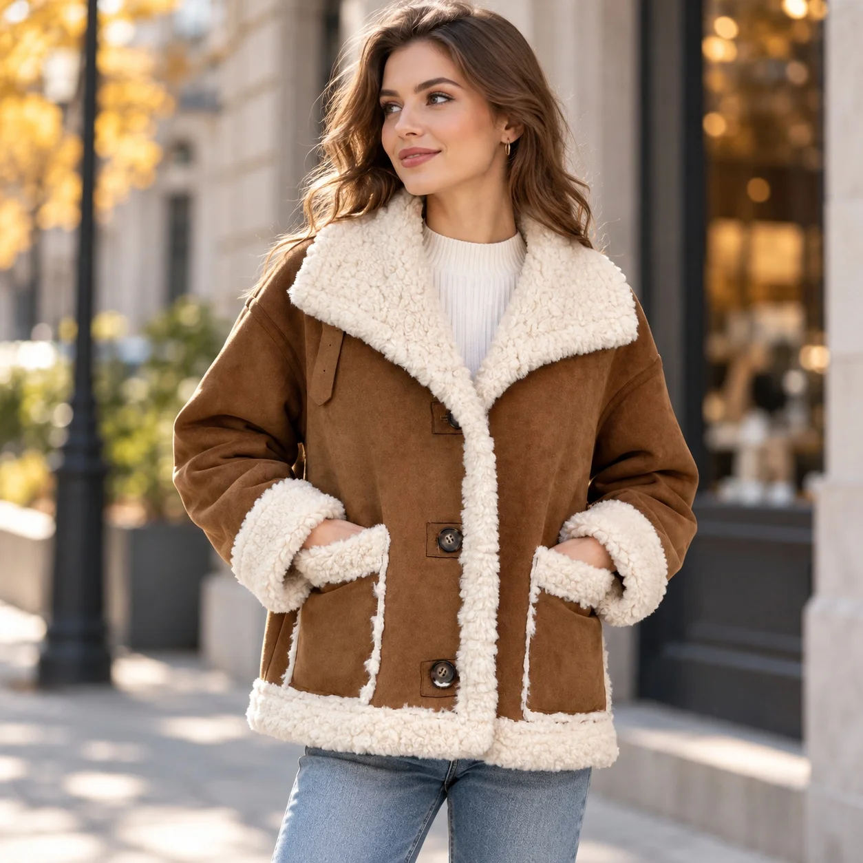 Lapel Turn Down Collar Jacket Loose Fit Elegant Commuter with Autumn Regular Length No Hood Notched Lapel Casual Women Coat