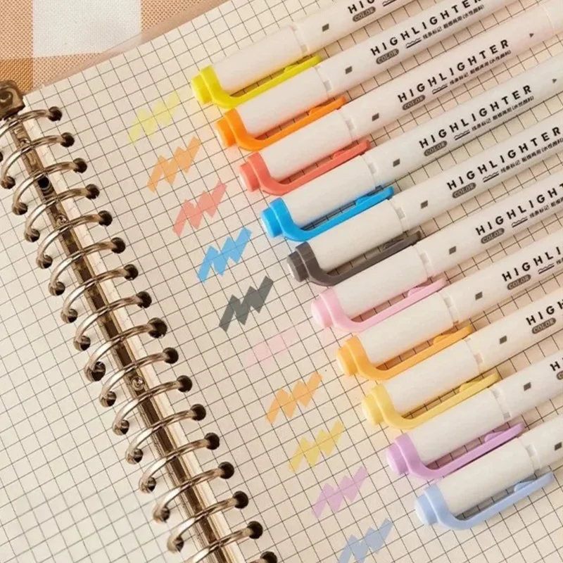 5 Colors/bag Fresh Pastel Color Tone Highlighters Markers Double Headed Highlighter Pen Drawing Markers for Journal XKYGB03
