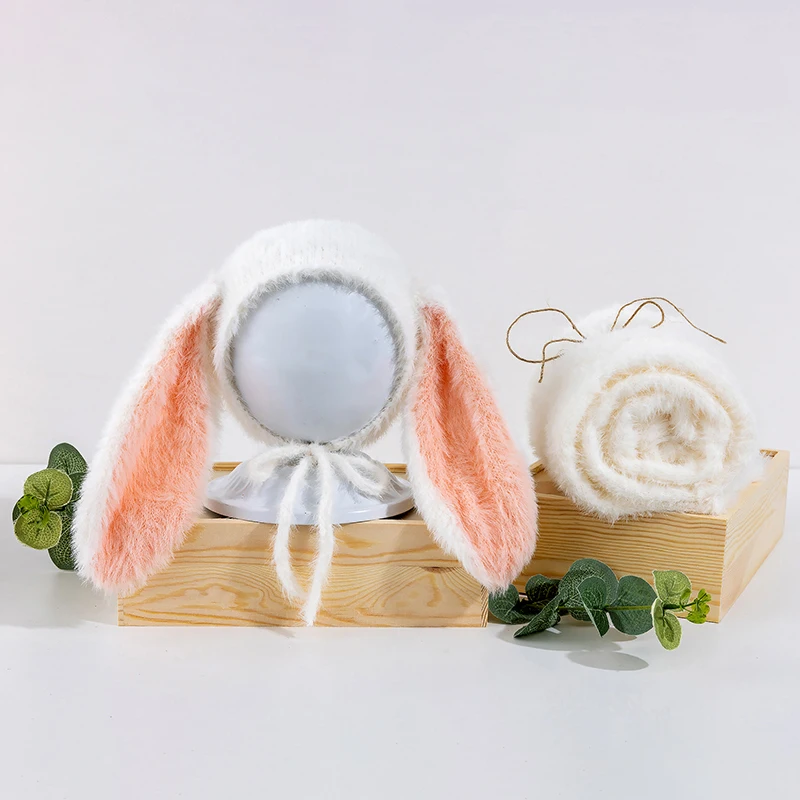 Chapeau rond avec oreilles de lapin pour bébé, accessoires de photographie pour nouveau-né, couverture d'emmaillotage pour séance photo, accessoires de studio pour garçon et fille