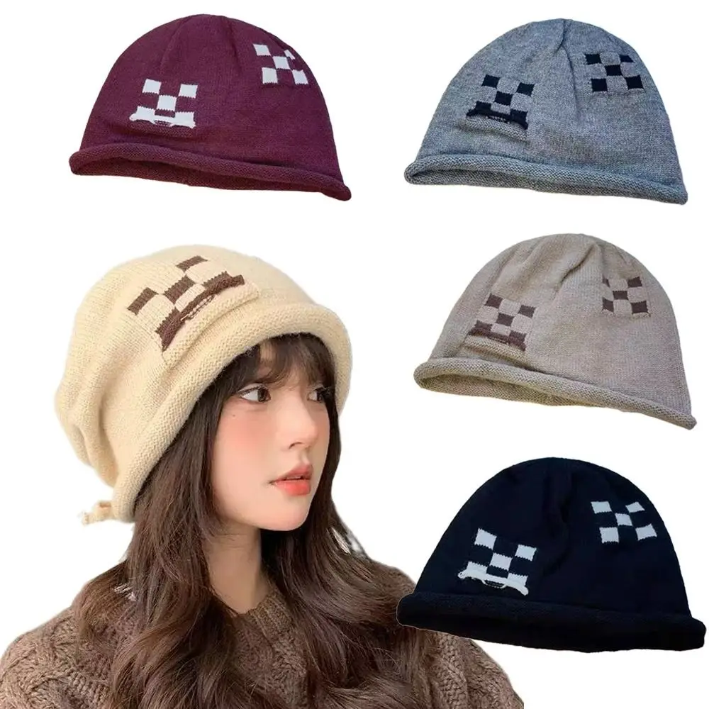 

Fashion Drawstring Knitted Hat Cold Proof Plush Pullover Cap Warm Ear Protection Hat Autumn Winter