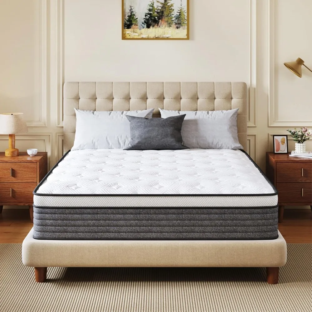 

Queen Mattress, 14 Inch Hybrid Queen Size, Medium Feel Foam And Individual Pocket Springs, Fiberglass Free Bed Mattress, Extra