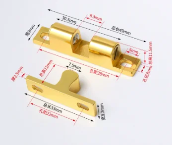 1 Pcs 50mm Spring Ball Latch Solid Brass Adjustable Cabinet Door Catch Furniture Door Closer With Free Screws Gold Nickel Hidden