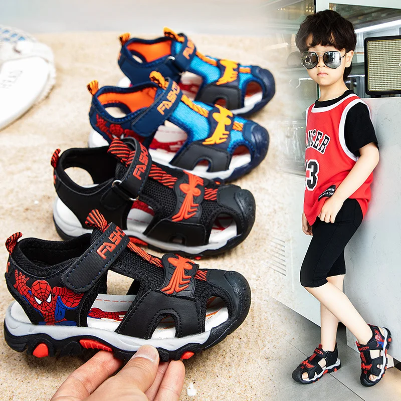 

Summer Boys Sandals Black Red Hollow Out Breathable Boys Girls Sneakers Gray Blue Soft Non-slip Kids Sports Sandals Boys Shoes