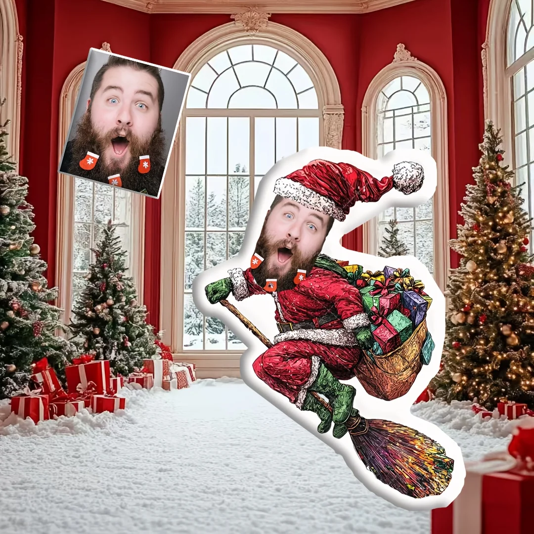 Custom Cute Santa Claus Portrait Plush Cushions, Double-Sided Printed Plush Pillows for Sofas, Beds, And Cars, Perfect for Chris