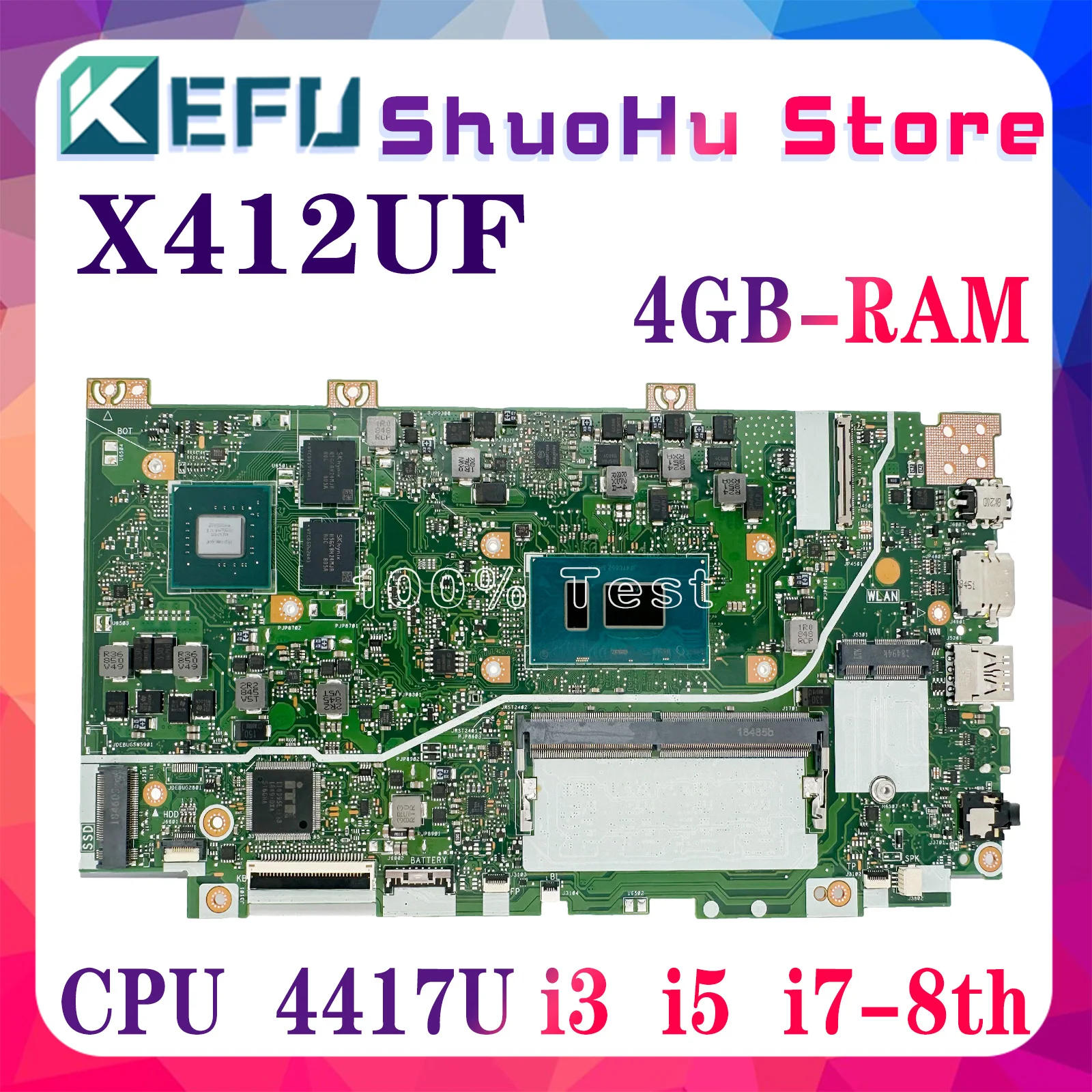 KEFU X412UF Mainboard For ASUS X412U F412U A412U J412U X412UA X412UB Laptop Motherboard 4417U I3 I5 I7 8th Gen 4GB/RAM UMA /PM