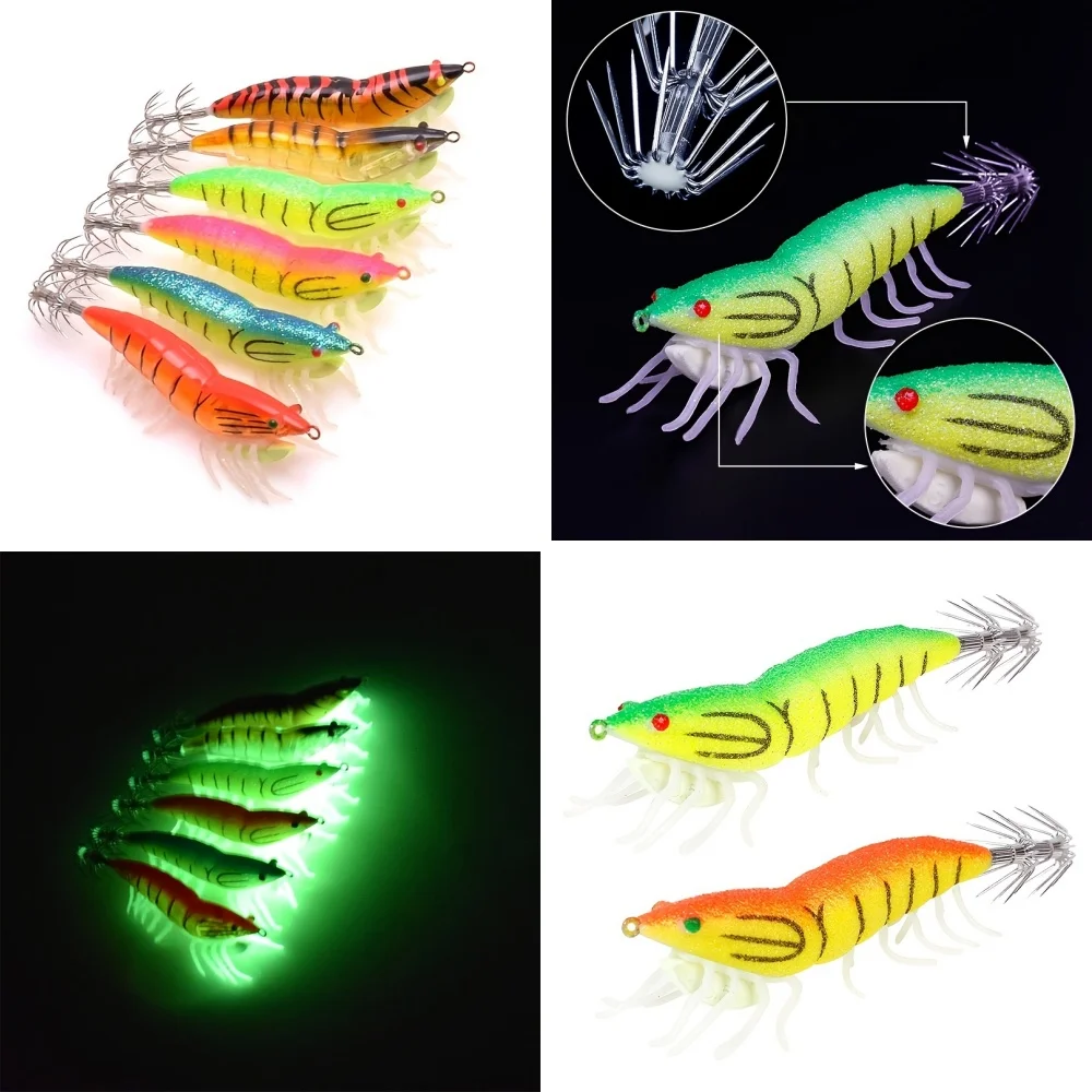 

Fluorescent Imitation Wooden Shrimp Lure - Size 2.5/3.5 Soft Leg Squid Hook for Saltwater Fishing