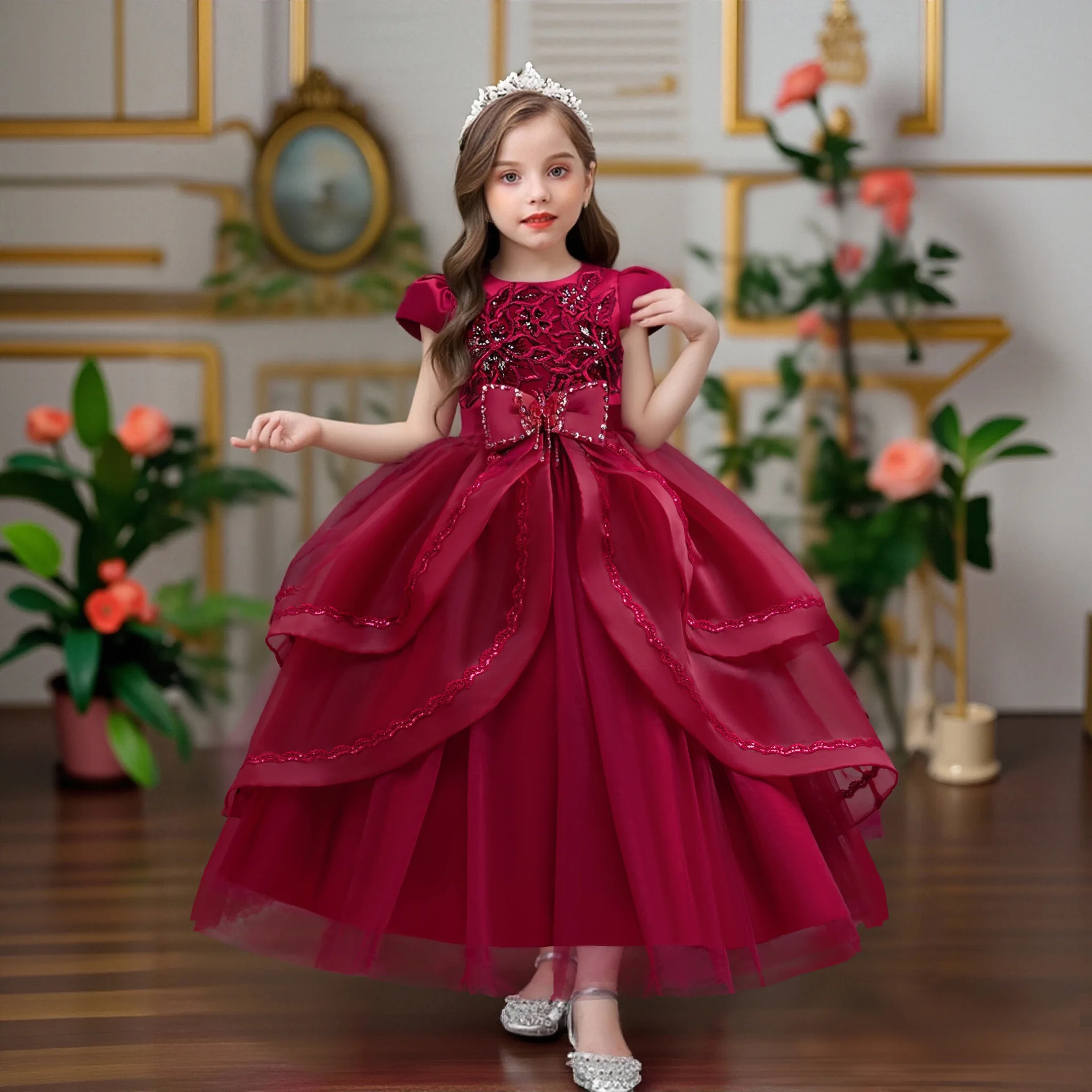

Elegant Children Embroidery Beaded Princess Dress For Girls Birthday Party Wedding Christmas Prom First Communion Maxi Gown