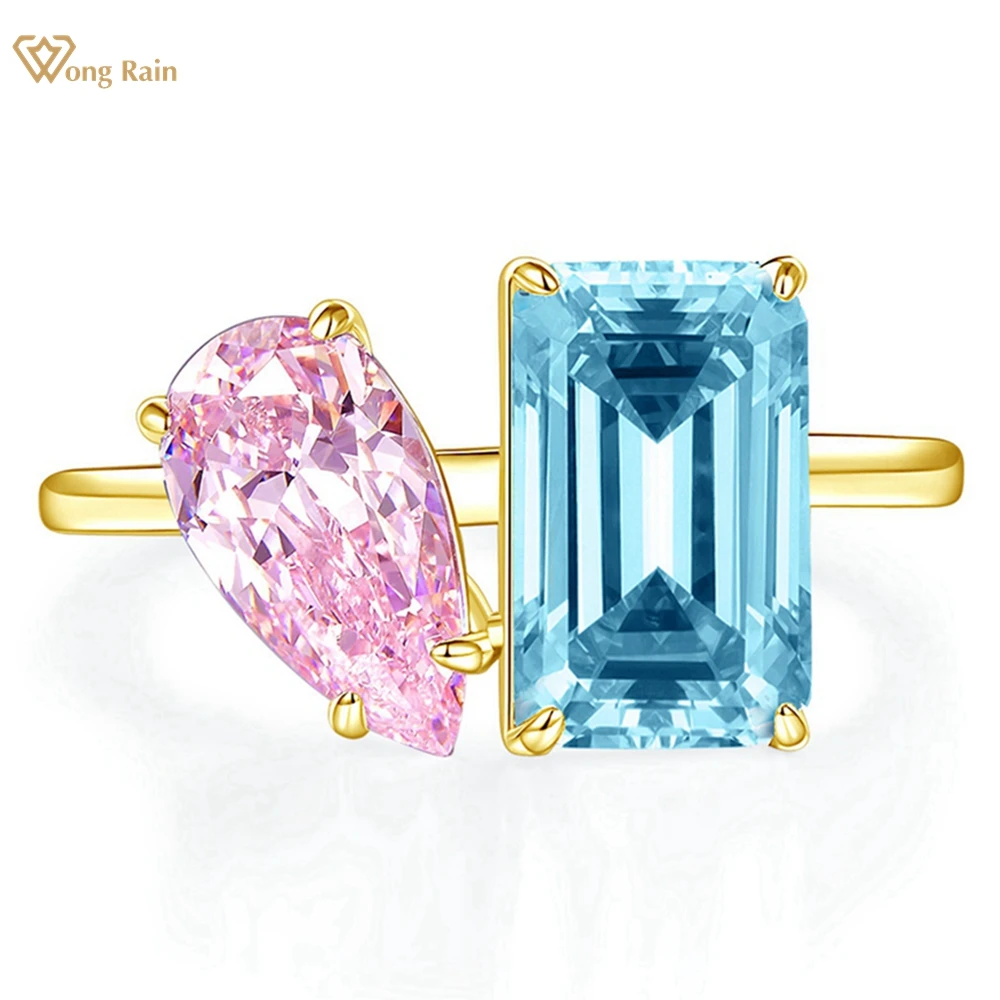 

Wong Rain 18K Gold Plated 925 Sterling Silver Pear Emerald Cut Lab Sapphire Gemstone Ring For Women Cocktail Party Fine Jewelry