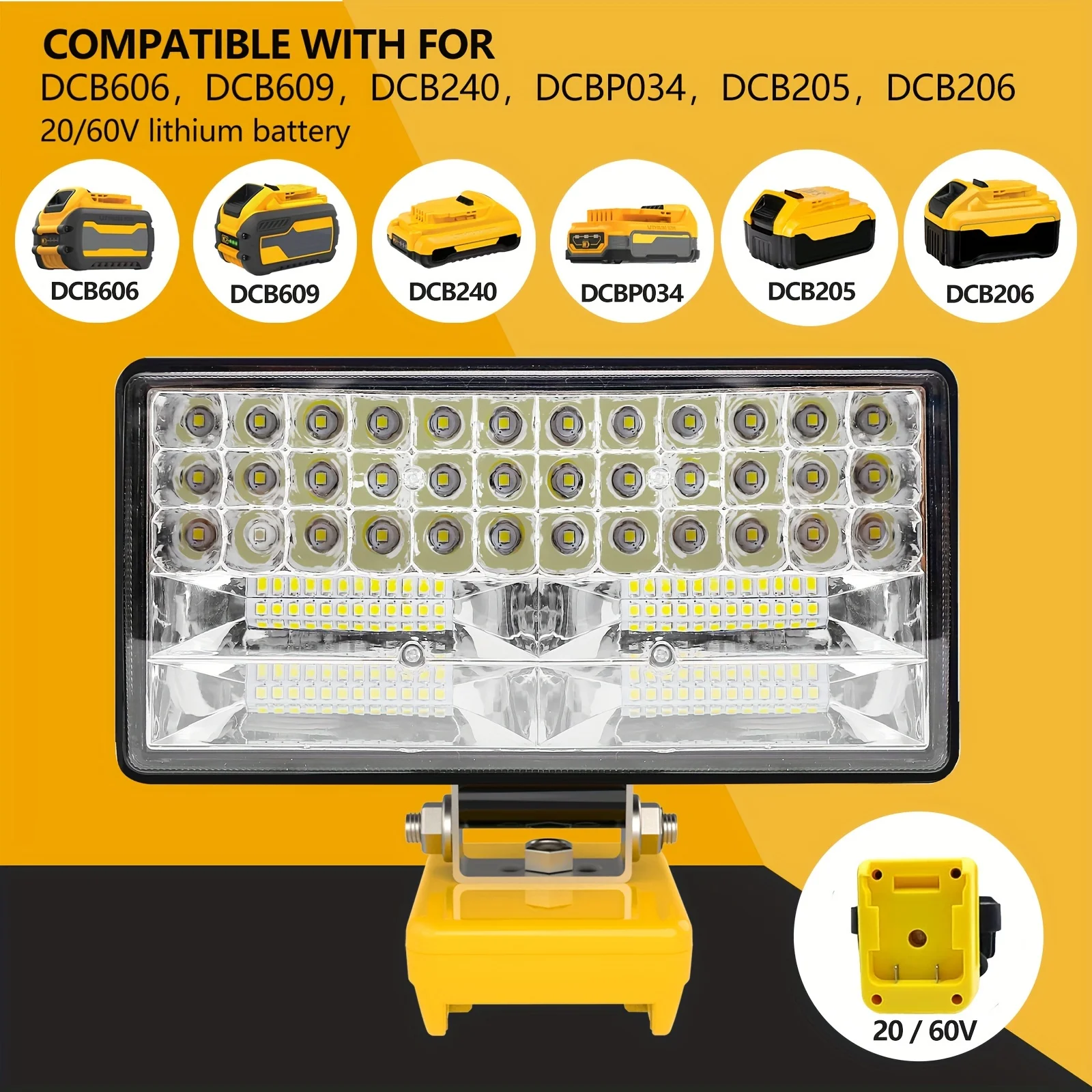 (No Batteries)Flood Work Light 84LED 5000LM for DeWalt LED 18V/20V/60V MAX Lithium Battery Light with Low Voltage Protection