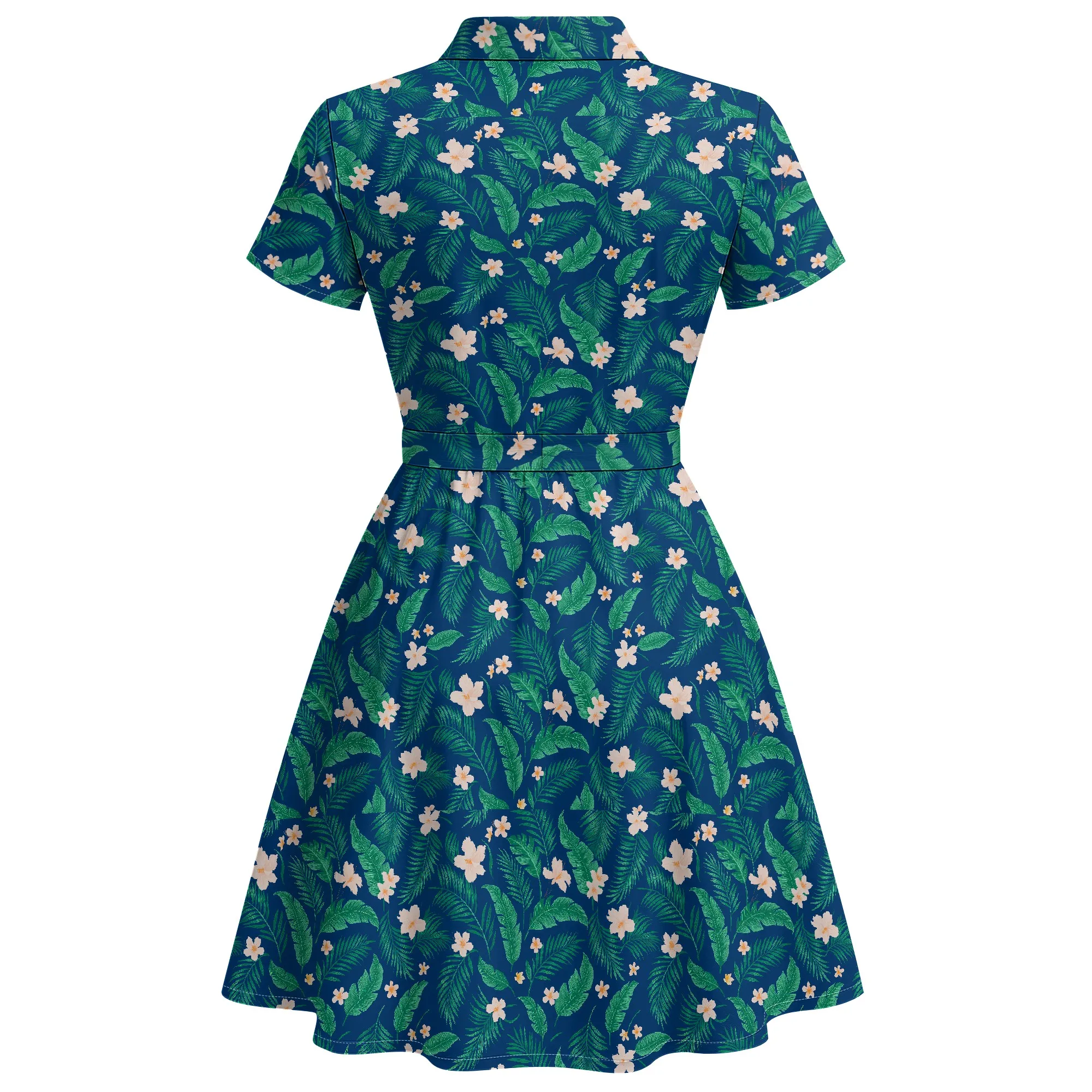 ผู้หญิงลําลองแขนสั้นคอเต่า A Line Midi Dress พิมพ์ลายดอกไม้ Flowy Sundress ค็อกเทลปาร์ตี้ชุด