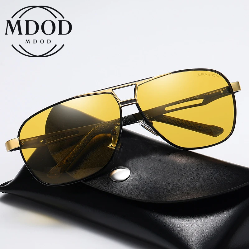 Night Vision Driving Glasses for Men Fashion Double Beams Sunglasses Male Metal Frame Day and Night Polarized Googles UV400