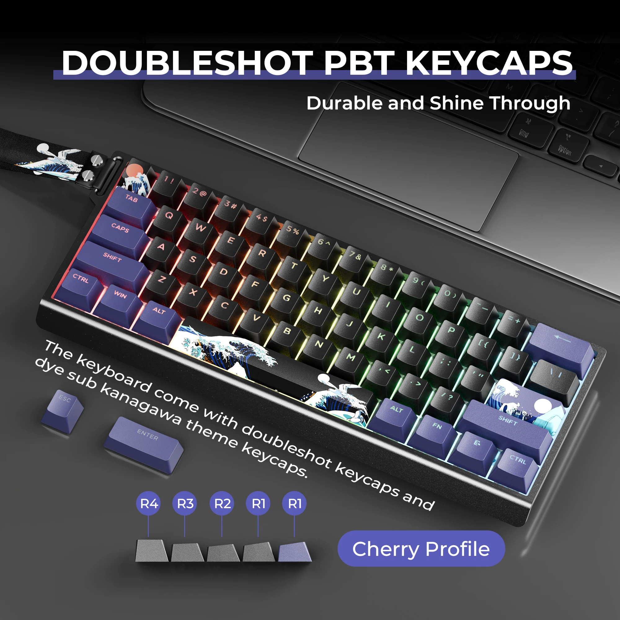 لوحة مفاتيح ميكانيكية سلكية من الألومنيوم XVX H61 60% مع أغطية مفاتيح Kanagawa قابلة للتبديل السريع ولوحة مفاتيح ألعاب RGB