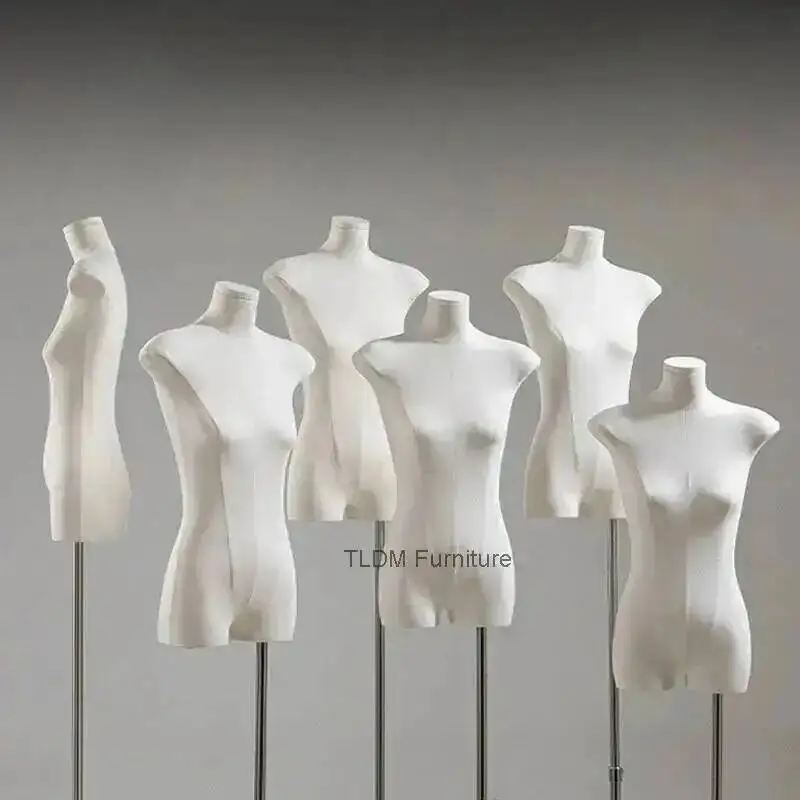 Female Store Flat Display Mannequin, Korean Dress Form with Style Stand for Clothing Slim Bust Window Half-Body JT40M
