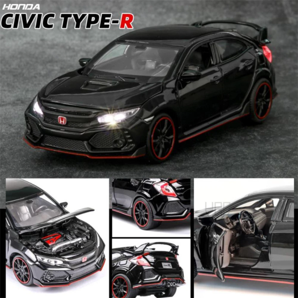 Coche de juguete de aleación de TYPE-R para niños, modelo de coche de juguete de Honda CIVIC 1:32, fundido a presión, con luz de sonido, vehículos