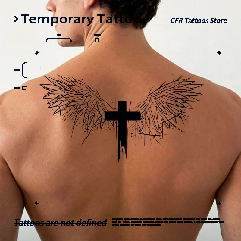 Sexy Linien Engel Kreuz Kräuter saft Tattoo Aufkleber Mann zurück wasserdicht temporäre Tattoo Hip Hop Tatouage sexuele y2k billige Kunst