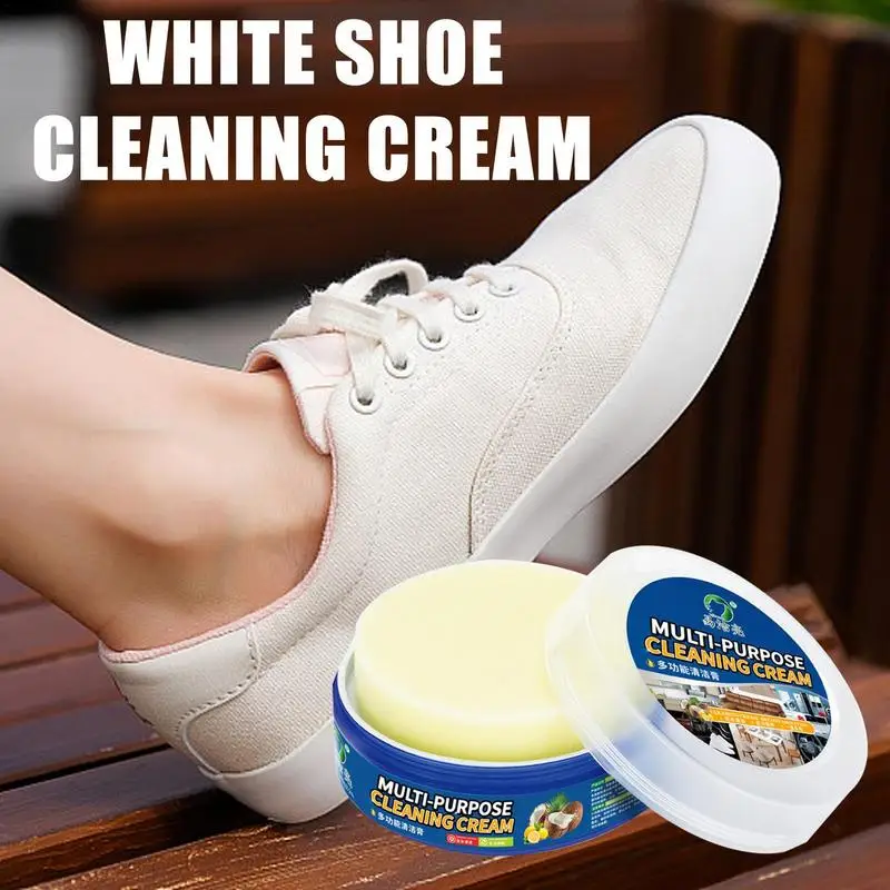 White Shoe Cleaner All Purpose Cleaning Cream With Sponge Household White Shoes Cleaning Cream Stains Remover Shoes Whitening 