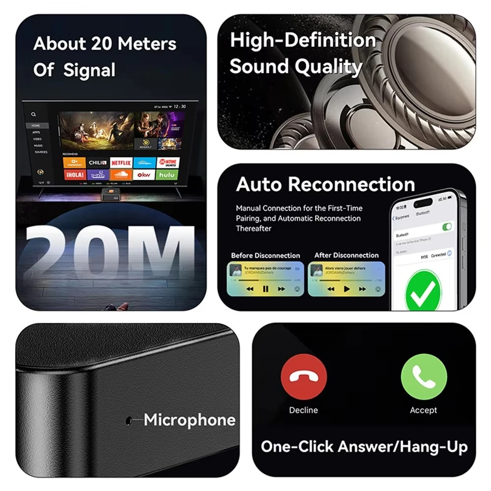 Bluetooth 6.0 Receiver 3.5mm AUX Jack RCA Wireless Adapter Built-in Mic Stereo Music Wireless Adapter For Home Speaker/Amplifier - view 4