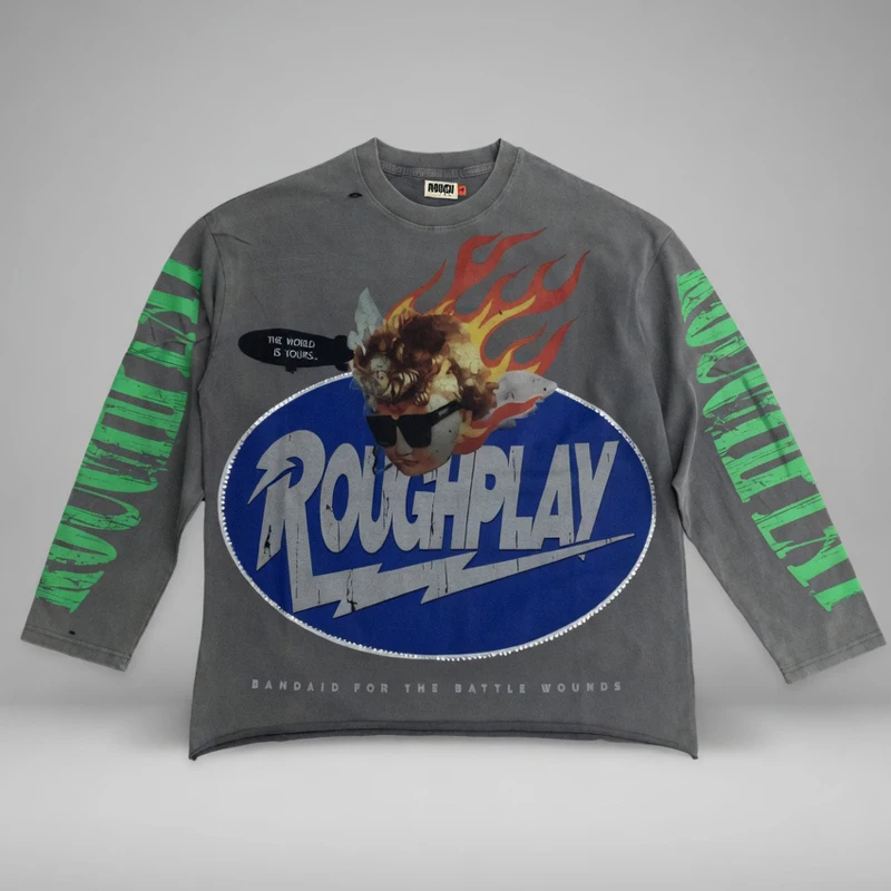 26SS American Retro Washed Rough Play Long Sleeved Men's Women's Street Style High-Quality Tops