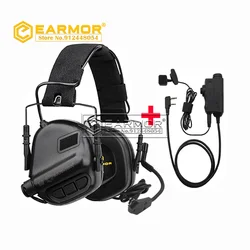 EARMOR M32 Tactical Headset & Kenwood PTT Adapter A Set for Communication Shooting Hearing Protection Noise Canceling