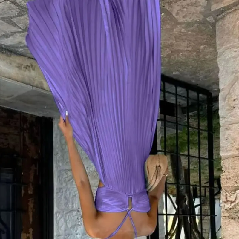 

Новое модное однотонное плиссированное платье без бретелек на бретельках, летнее, 2026 года, европейско-американский стиль, женское, для трансграничной торговли