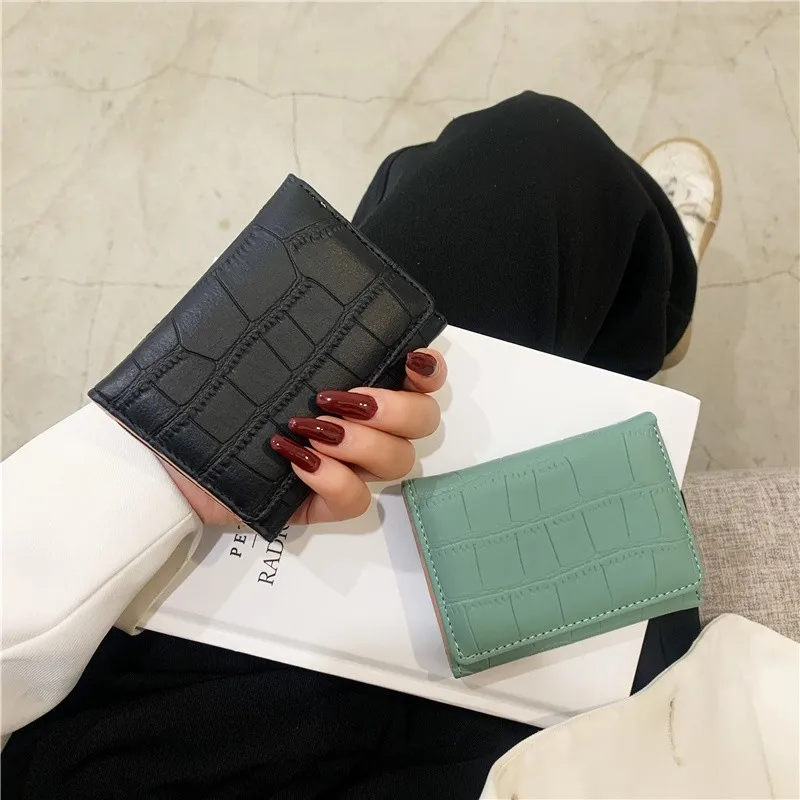 Pu Leather Women's Wallet Retro Small Fresh Metal Short Card Holder Solid Color Soft Surface Student Coin Purse