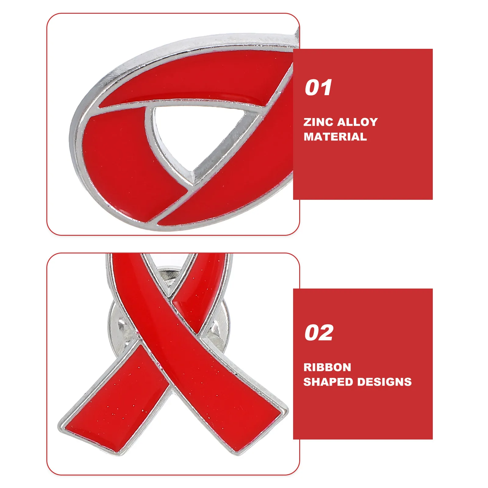 25Pcs Red Ribbon Brooch Pins Awareness Lapel Badge Promotion Sturdy Material for Organizations Campaigns Bulk Use