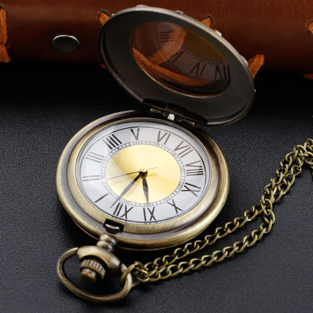 شكل عجلة شفافة الذهب الهاتفي البرونزية خمر الوقت جوهرة كوارتز ساعة الجيب للرجال المرأة رائعة قلادة قلادة هدية