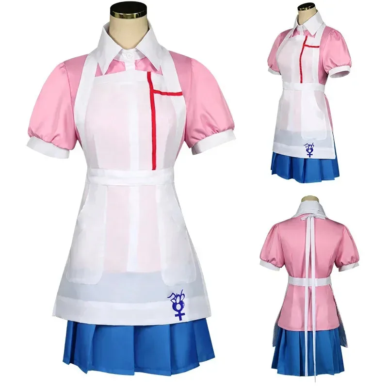 A Litter Of Bears Anime Danganronpa Mikan Cosplay Tsumiki Kostüme Halloween Karneval für Frauen Dienstmädchen Kleid Uniform Voll 2025, Neu