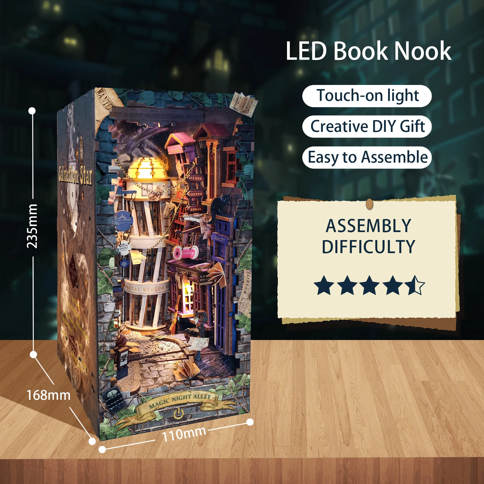 DIY Kit De Estante De Madeira Com Luzes LED, Livro Nook, Inserção De Prateleira, Kits De Construção, Magic Night, Bookends, Presentes Para Amigos