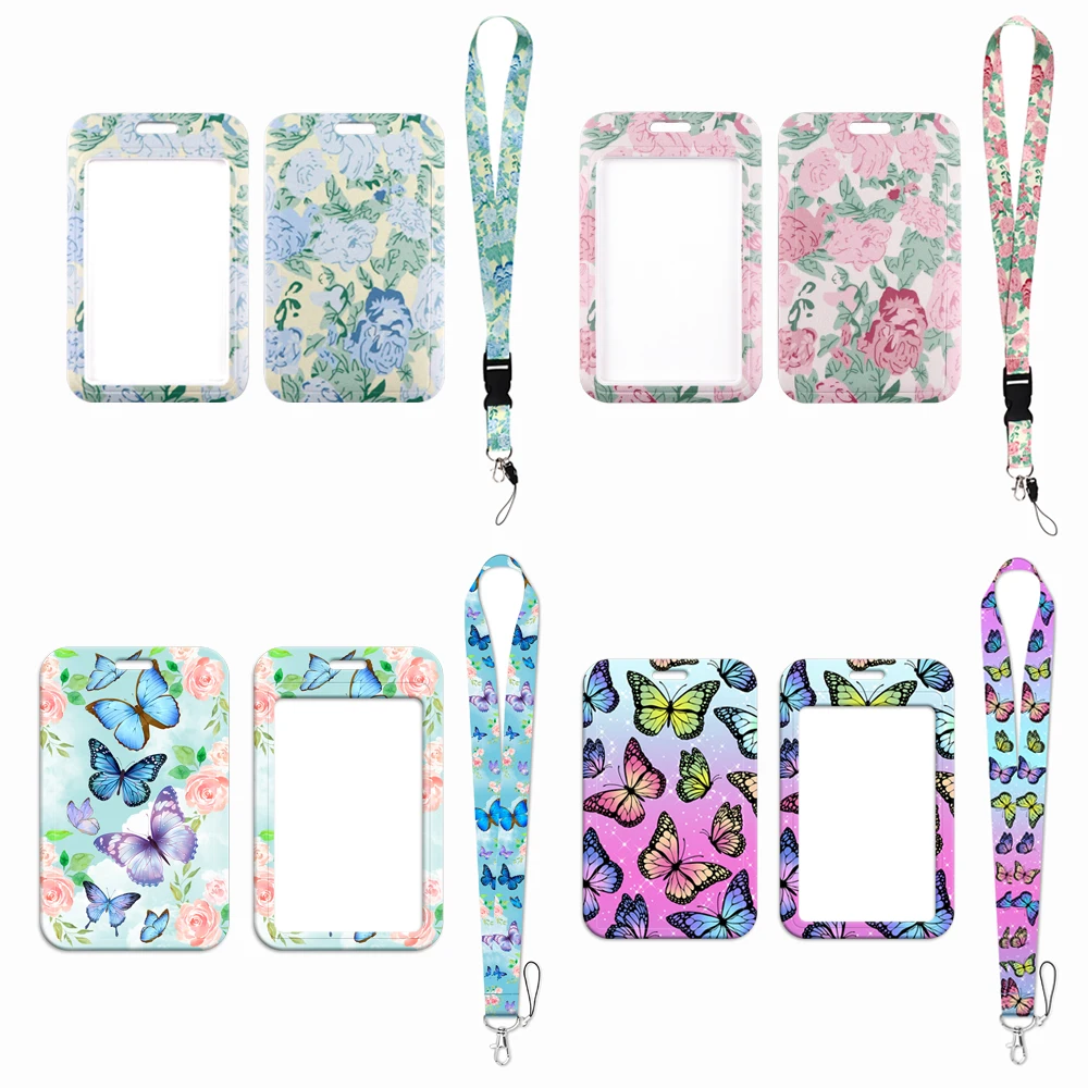 

Gaily-coloured Flower Butterfly Lanyard Business Credit Card Holder Neck Strap Keychain Hang Rope ID Badge Holder Lariat Gifts