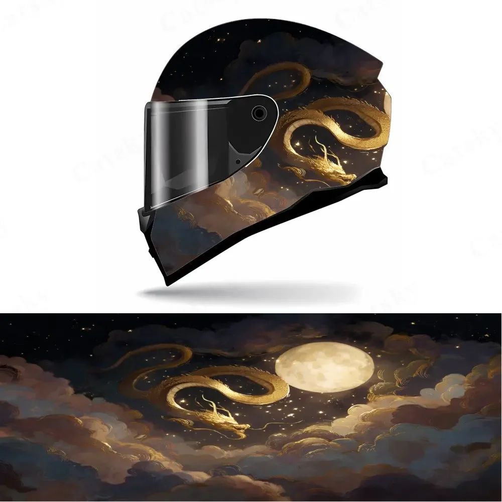 Adesivos para capacete Golden Dragons e Moon Full Face - PVC durável e à prova d'água, autoadesivo, estético para capacete de corrida de motocicleta S