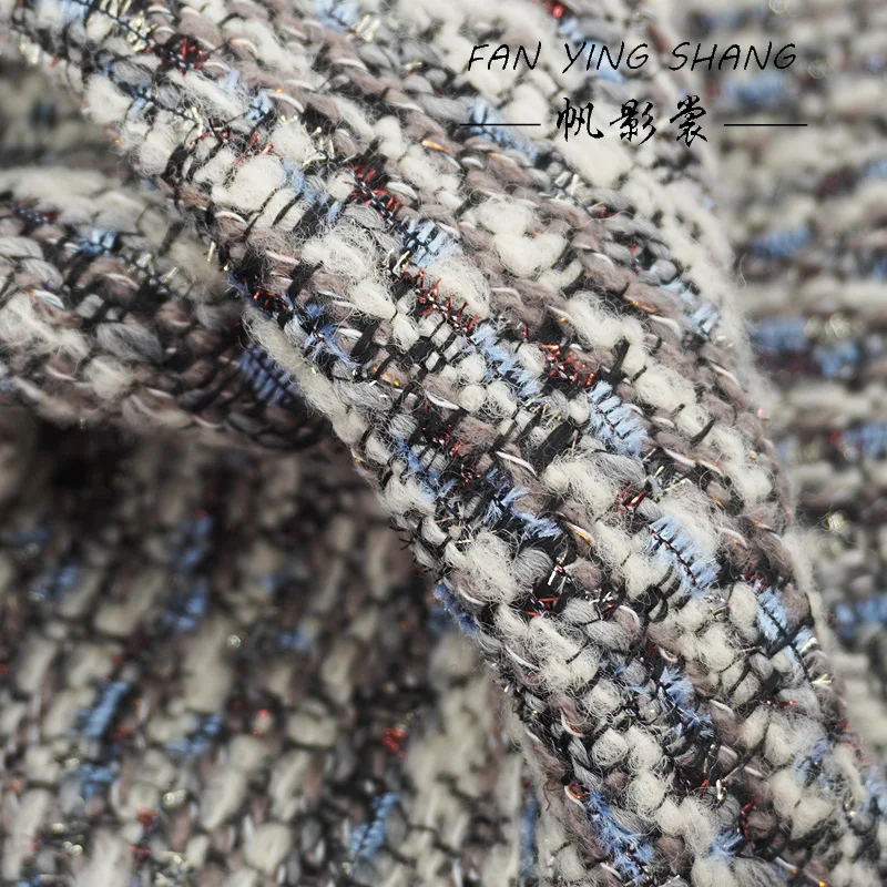 

2025 Fashion Grayish Blue Whisper Wool Tweed Fabric For Coat Telas Costura Tissus Couture ткань Sewing Stoffe Tecido Cloth