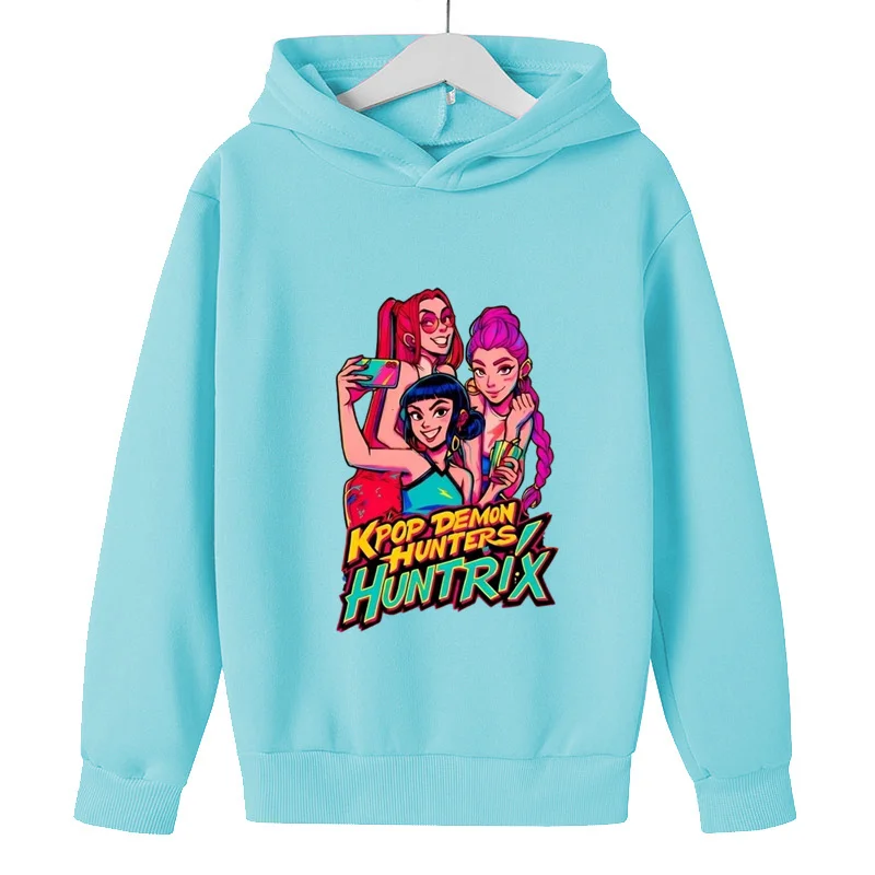

Крутая детская толстовка с капюшоном K-pop Demon Hunter, модная легкая одежда для девочек и мальчиков, небесно-голубой осенний наряд, подарок с капюшоном