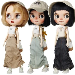 Doll Dress for Blythe Jeans Dress for Ob24 Ob22 Azone Doll Coat Denim Drawstring Skirt