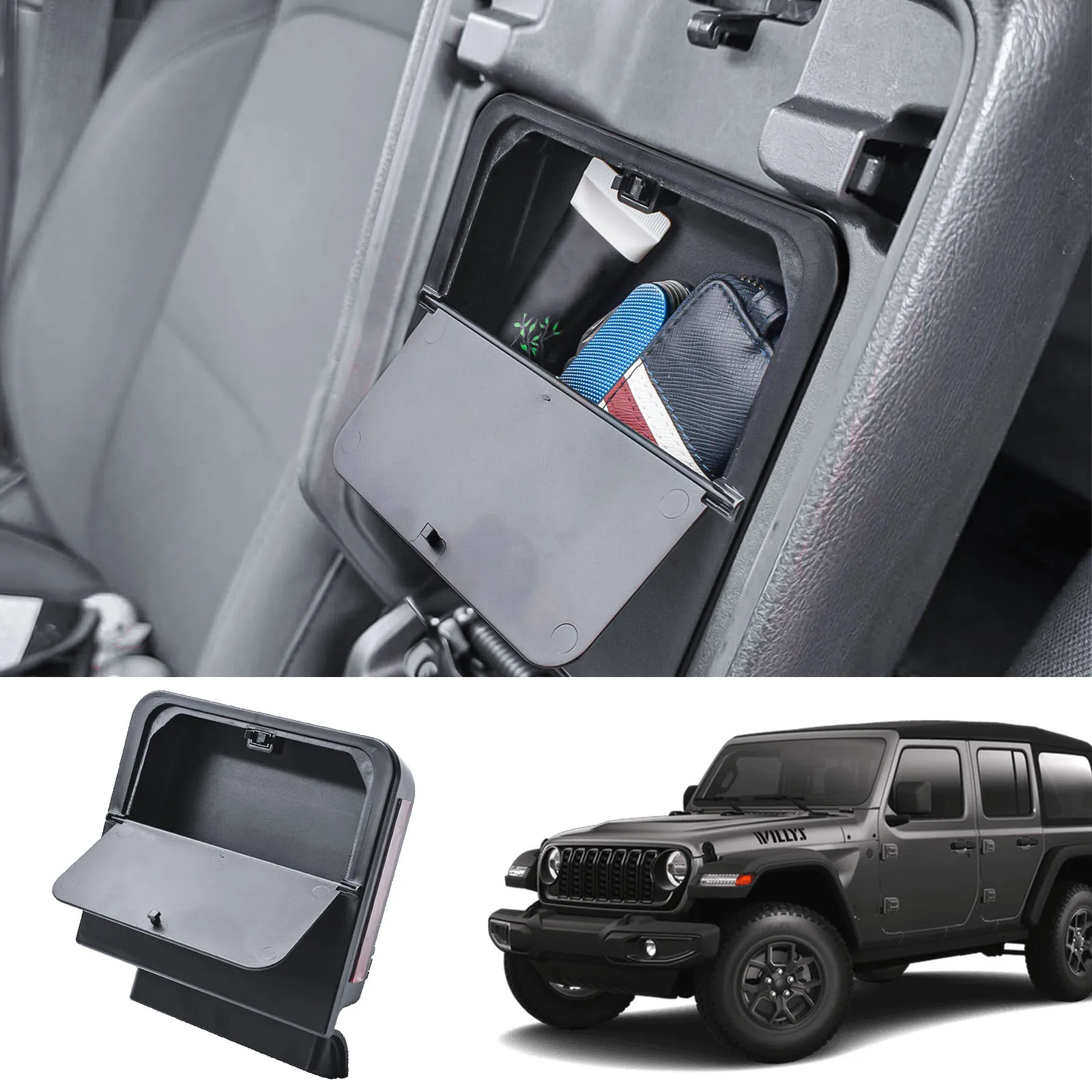 

Armrest Hidden Storage Box for 2018-2024 2025 Jeep Wrangler JL 4XE Gladiator JT Privacy Compartment Secret Center Console Tray