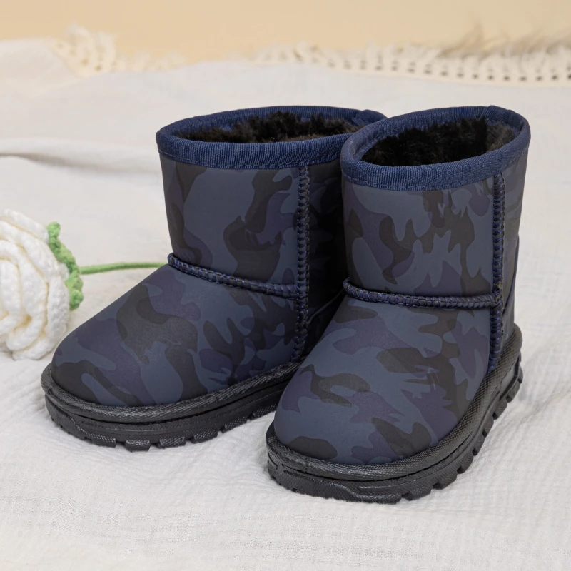 

Children Winter Snow Boots Blue Camouflage Platform Plush Kids Booties Warm Mid-calf Anti-skid Leisure Boys Girls Boots Shoes
